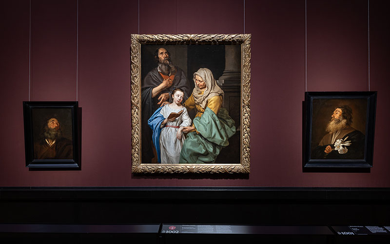 Ausstellungsansicht mit dem Bild "Die Erziehung Mariens (Foto © KHM-Museumsverband""