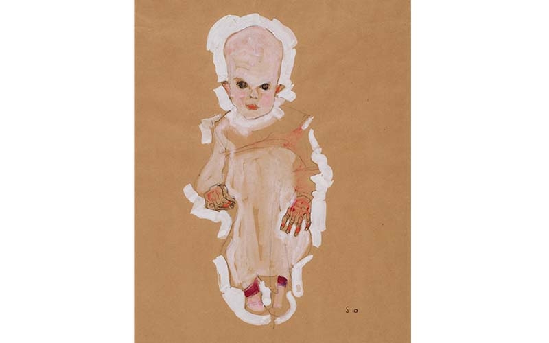 Das bekleidete Baby von Egon Schiele in der Schatzkammer des Museums