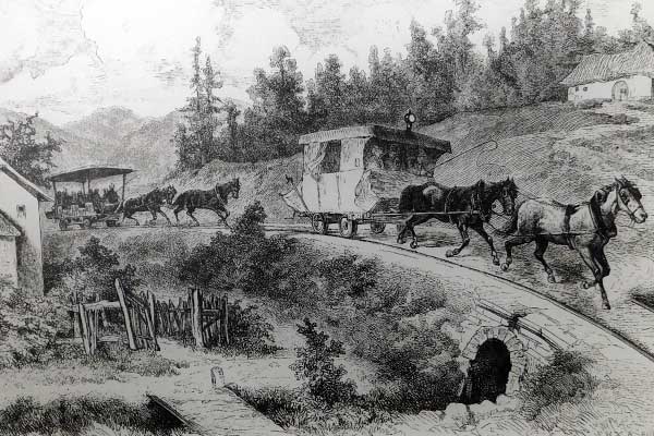 Alte Bider zeigen die Pferde-Eisenbahn von damals