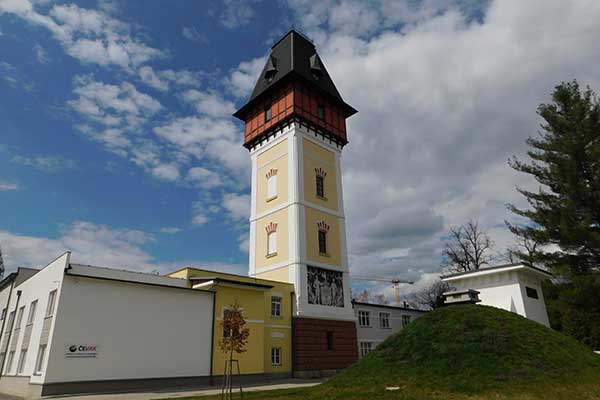 Blick zum Wasserturm von Budweis