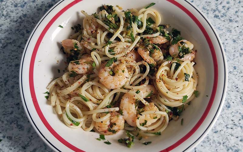 Spaghetti mit Shrimps