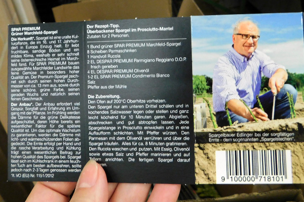 Der Chef auf der Spargelpackung von Spar